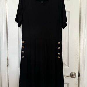 EUC Ann Taylor Black Midi Dress with Gold Button Details